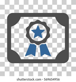 Certificate icon. Vector illustration style is flat iconic bicolor symbol, cobalt and gray colors, transparent background. Designed for web and software interfaces.