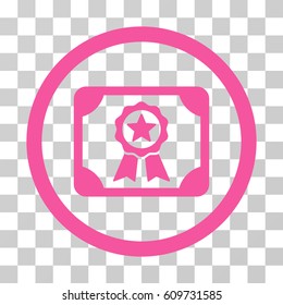 Certificate icon. Vector illustration style is flat iconic symbol, pink color, transparent background. Designed for web and software interfaces.