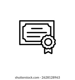 Icono de certificado Vector	. en diseño de estilo de línea sobre fondo blanco. Ilustración vectorial