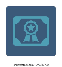 Certificate icon. Vector style is cyan and blue colors, flat rounded square button on a white background.