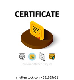 Certificate icon, vector symbol in flat, outline and isometric style