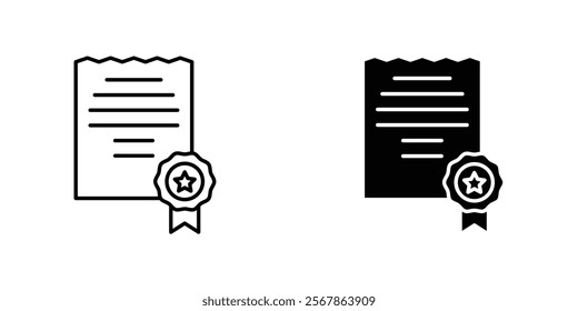 Certificate icons collection in Filled flat and thin line style.