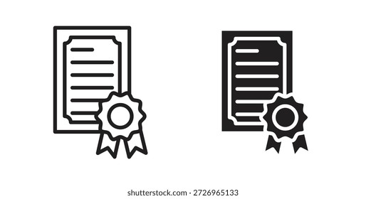 Ícones de certificado em preenchidos, linhas finas, contorno e traçados