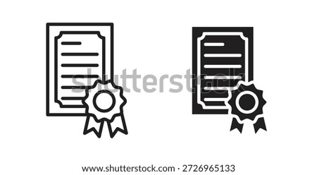 Certificate icons in filled, thin line, outline and strokes