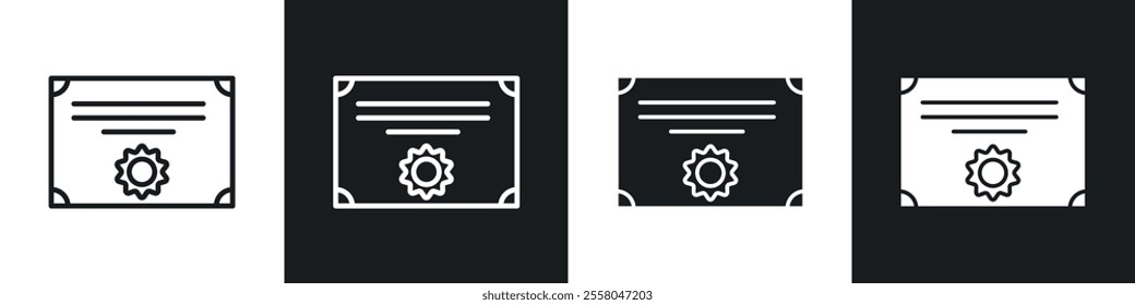 Certificate icons pack in black and white filled and outlined versions.