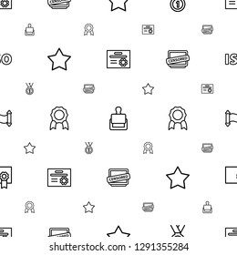 certificate icons pattern seamless white background. Included editable outline diploma, stamp, medal, Star, censored, manuscript, ISO icons. certificate icons for web and mobile.