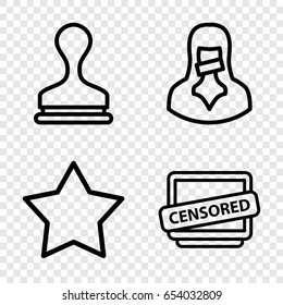 Certificate icons set. set of 4 certificate outline icons such as star, stamp, censored woman