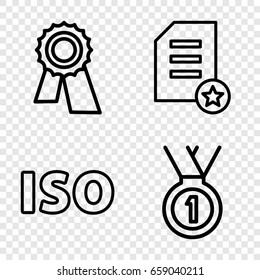 Certificate icons set. set of 4 certificate outline icons such as award, iso, medal