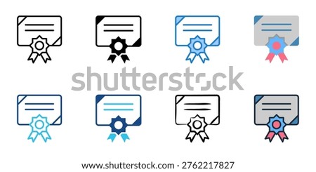 Certificate icons set multiple style collection. Editable stroke 

