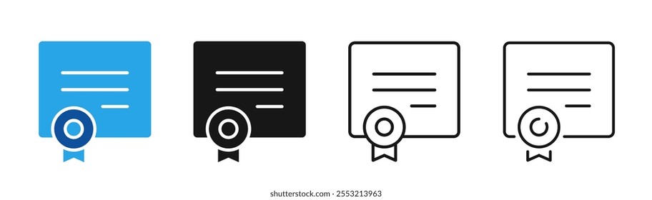 Certificate icons set. Quality certificate flat and line icon vector