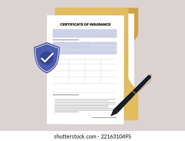 Certificate of insurance blank signed and secured, A legal document template