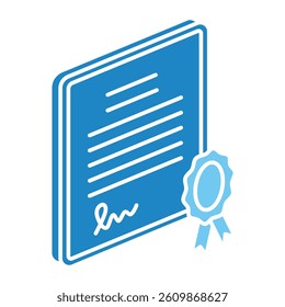 Certificate isometric 3D dual tone icon, mini illustration. use for modern concept, print, UI, UX kit, web and app development. Vector EPS 10, related to learning and education, science