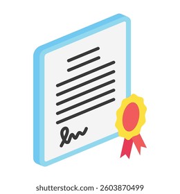 Certificate isometric 3D icon, mini illustration. use for modern concept, print, UI, UX kit, web and app development. Vector EPS 10, related to learning and education, science
