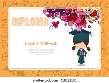 Certificate kids diploma kindergarten template layout background frame design vector.