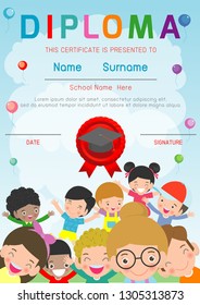 Certificate of kids diploma, vector illustration