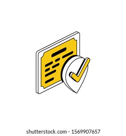 Certificate Label Checkmark. Vector 3d isometric, color web icon, new flat style. Creative illustration design, idea for infographics.