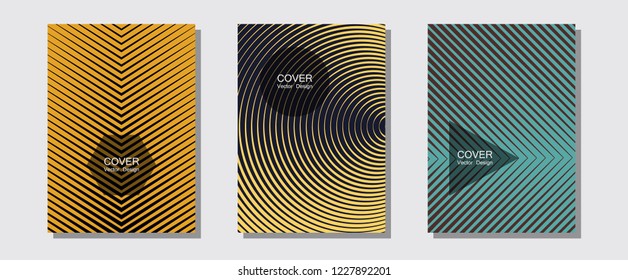 Certificate layouts vector graphic design set. Future mockups samples. Halftone lines music poster background. Music placards. Flat lines shapes backgrounds for certificate layout.