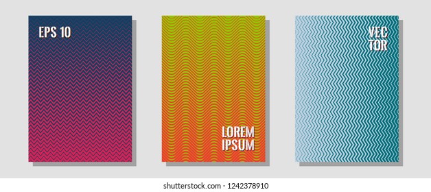 Certificate layouts vector graphic design set. Trendy magazines. Zigzag halftone lines wave stripes backdrops. Business folders branding. Flat lines shapes backgrounds for certificate layout.