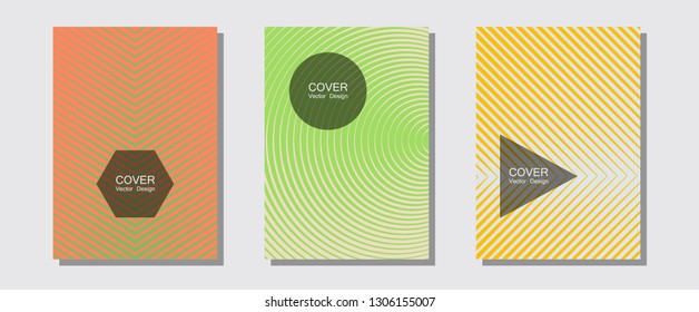 Certificate layouts vector graphic design set. Digital collection. Halftone lines music poster background. Future mockups samples. Flat lines shapes backgrounds for certificate layout.
