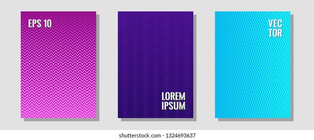 Certificate layouts vector graphic design set. Corporate catalogs. Zigzag halftone lines wave stripes backdrops. Musical album adverts. Flat lines shapes backgrounds for certificate layout.