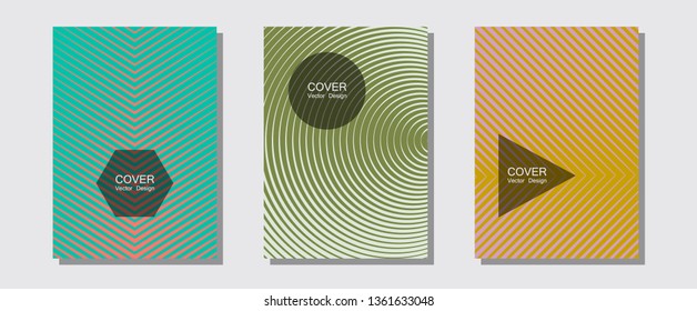 Certificate layouts vector graphic design set. Simple book covers. Halftone lines music poster background. Future mockups samples. Flat lines shapes backgrounds for certificate layout.