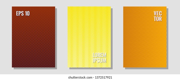 Certificate layouts vector graphic design set. Simple book covers. Zigzag halftone lines wave stripes backdrops. Minimalistic journals. Flat lines shapes backgrounds for certificate layout.