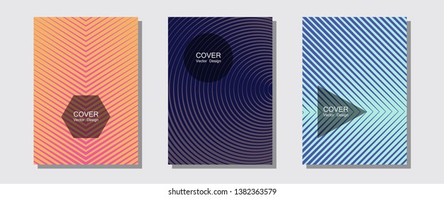 Certificate layouts vector graphic design set. Scientific style mix. Halftone lines music poster background. Simple book covers. Flat lines shapes backgrounds for certificate layout.