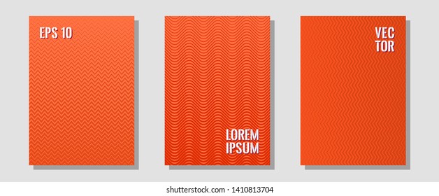 Certificate layouts vector graphic design set. 2d grid composition. Zigzag halftone lines wave stripes backdrops. Minimal booklets. Flat lines shapes backgrounds for certificate layout.