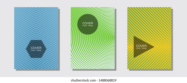 Certificate layouts vector graphic design set. Balanced posh mockups. Halftone lines music poster background. Minimalist geometry. Flat lines shapes backgrounds for certificate layout.