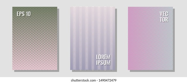 Certificate layouts vector graphic design set. Vibrant tech mockups. Zigzag halftone lines wave stripes backdrops. Corporate catalogs. Flat lines shapes backgrounds for certificate layout.