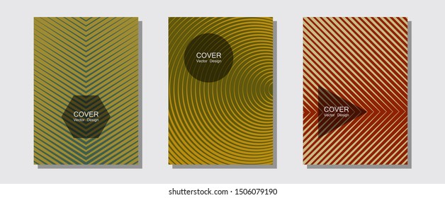 Certificate layouts vector graphic design set. Futuristic style. Halftone lines music poster background. Elegant patchy mockups. Flat lines shapes backgrounds for certificate layout.