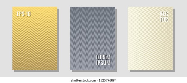 Certificate layouts vector graphic design set. Hipster placards. Zigzag halftone lines wave stripes backdrops. Minimalistic journals. Flat lines shapes backgrounds for certificate layout.