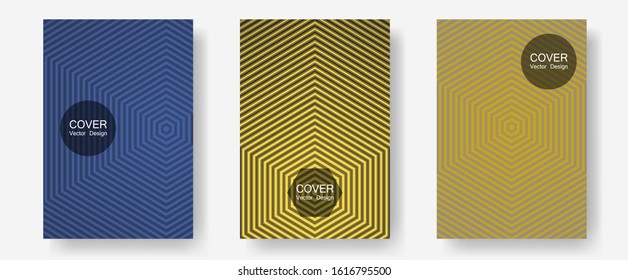 Certificate layouts vector graphic design set. Hipster placards. Halftone lines annual report templates. 2d grid composition. Flat lines shapes backgrounds for certificate layout.