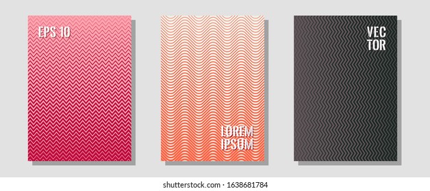 Certificate layouts vector graphic design set. Educational notepads. Zigzag halftone lines wave stripes backdrops. Minimalist geometry. Flat lines shapes backgrounds for certificate layout.