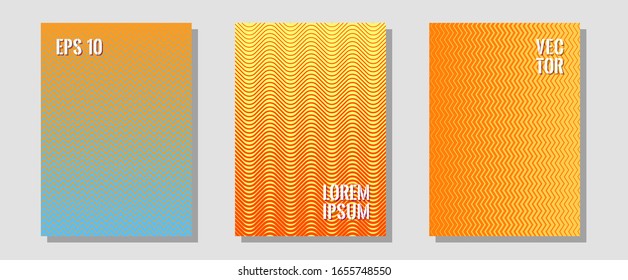 Certificate layouts vector graphic design set. Corporate catalogs. Zigzag halftone lines wave stripes backdrops. Musical album adverts. Flat lines shapes backgrounds for certificate layout.