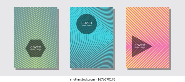 Conjunto de diseño gráfico vectorial de diseños de certificados. Maquetas divergentes. Fondo del afiche musical de las líneas de semitono. Estilo futurista. Líneas planas fondos de formas para el diseño de certificados.