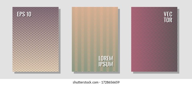 Certificate layouts vector graphic design set. Minimalist geometry. Zigzag halftone lines wave stripes backdrops. Technological formers. Flat lines shapes backgrounds for certificate layout.