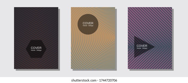 Certificate layouts vector graphic design set. Presentation backdrops. Halftone lines music poster background. Minimalist geometry. Flat lines shapes backgrounds for certificate layout.