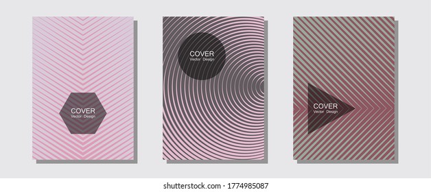 Certificate layouts vector graphic design set. Minimal booklets. Halftone lines music poster background. Vivid mockups samples. Flat lines shapes backgrounds for certificate layout.