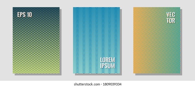 Conjunto de diseño gráfico vectorial de diseños de certificados. Colección contemporánea. Zigzag líneas de semitono ondulan rayas de fondo. Geometría minimalista. Las líneas planas dan forma a fondos para el diseño de certificados.