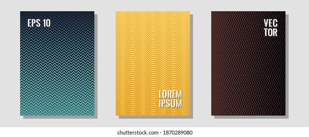 Certificate layouts vector graphic design set. Modern branding. Zigzag halftone lines wave stripes backdrops. Vibrant tech mockups. Flat lines shapes backgrounds for certificate layout.