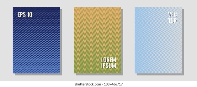 Conjunto de diseño gráfico vectorial de diseños de certificados. Estilo futurista. Zigzag líneas de semitono ondulan rayas de fondo. Elementos de identidad de marca. Las líneas planas dan forma a fondos para el diseño de certificados.