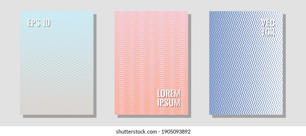 Certificate layouts vector graphic design set. Simple book covers. Zigzag halftone lines wave stripes backdrops. Laconic business cards. Flat lines shapes backgrounds for certificate layout.