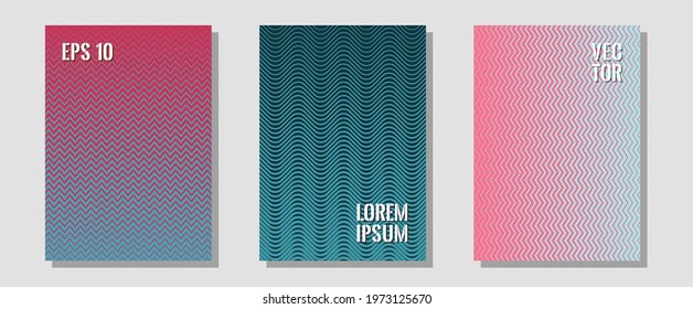 Certificate layouts vector graphic design set. Minimalist geometry. Zigzag halftone lines wave stripes backdrops. Vibrant tech mockups. Flat lines shapes backgrounds for certificate layout.