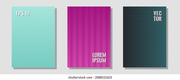 Conjunto de diseño gráfico vectorial de diseños de certificados. Notas educativas. Zigzag líneas de semitono ondulan rayas de fondo. Carteles hipster. Las líneas planas dan forma a fondos para el diseño de certificados.