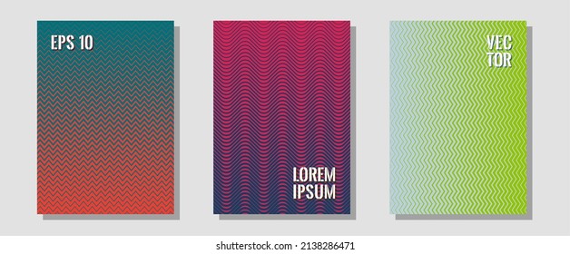 Conjunto de diseño gráfico vectorial de diseños de certificados. Composición neotérica. Zigzag líneas de semitono ondulan rayas de fondo. Colección digital. Las líneas planas dan forma a fondos para el diseño de certificados.