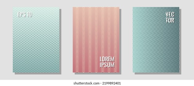 Conjunto de diseño gráfico vectorial de diseños de certificados. Geometría minimalista. Zigzag líneas de semitono ondulan rayas de fondo. Composición neotérica. Las líneas planas dan forma a fondos para el diseño de certificados.