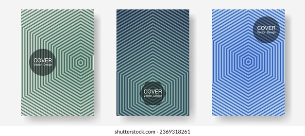 Certificate layouts vector graphic design set. Minimalistic journals. Halftone lines annual report templates. Futuristic style. Flat lines shapes backgrounds for certificate layout.