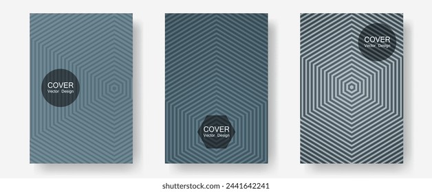 Certificate layouts vector graphic design set. Minimalist geometry. Halftone lines annual report templates. Technological formers. Flat lines shapes backgrounds for certificate layout.