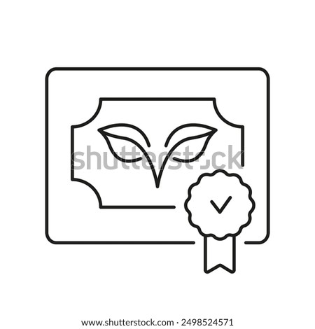 Certificate With Leaf And Checkmark Line Icon. Environmental Or Organic Certification Standards. Eco-Friendly Accreditation. Isolated Vector Illustration.